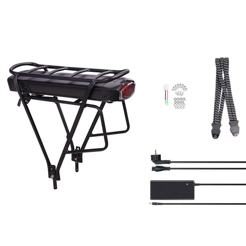 DEHAWK R3S-3613H E-Bike Battery Kit, Bicycle Carrier Conversion kit incl. Charger, Silver/Black 36V 13A 468Wh